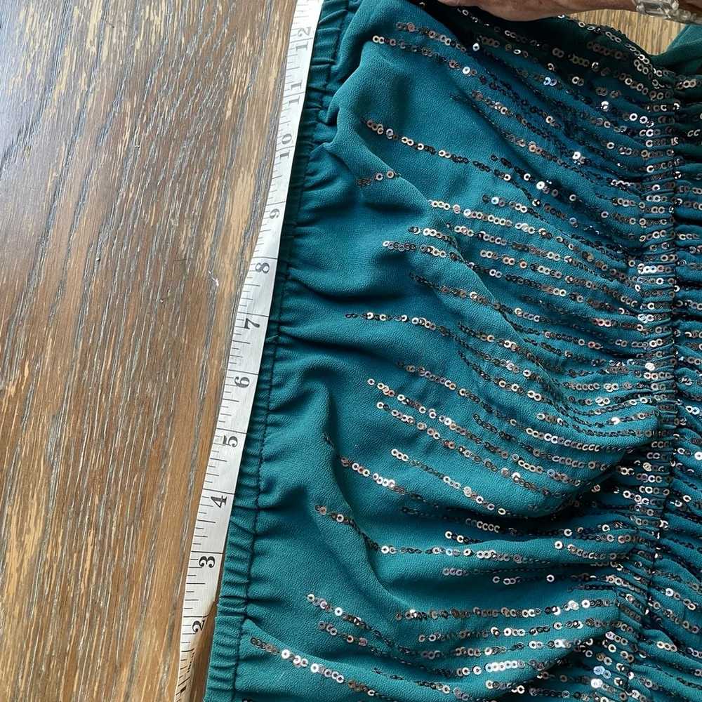 Sz S Teal sequin strapless maxi dress gown floor … - image 8