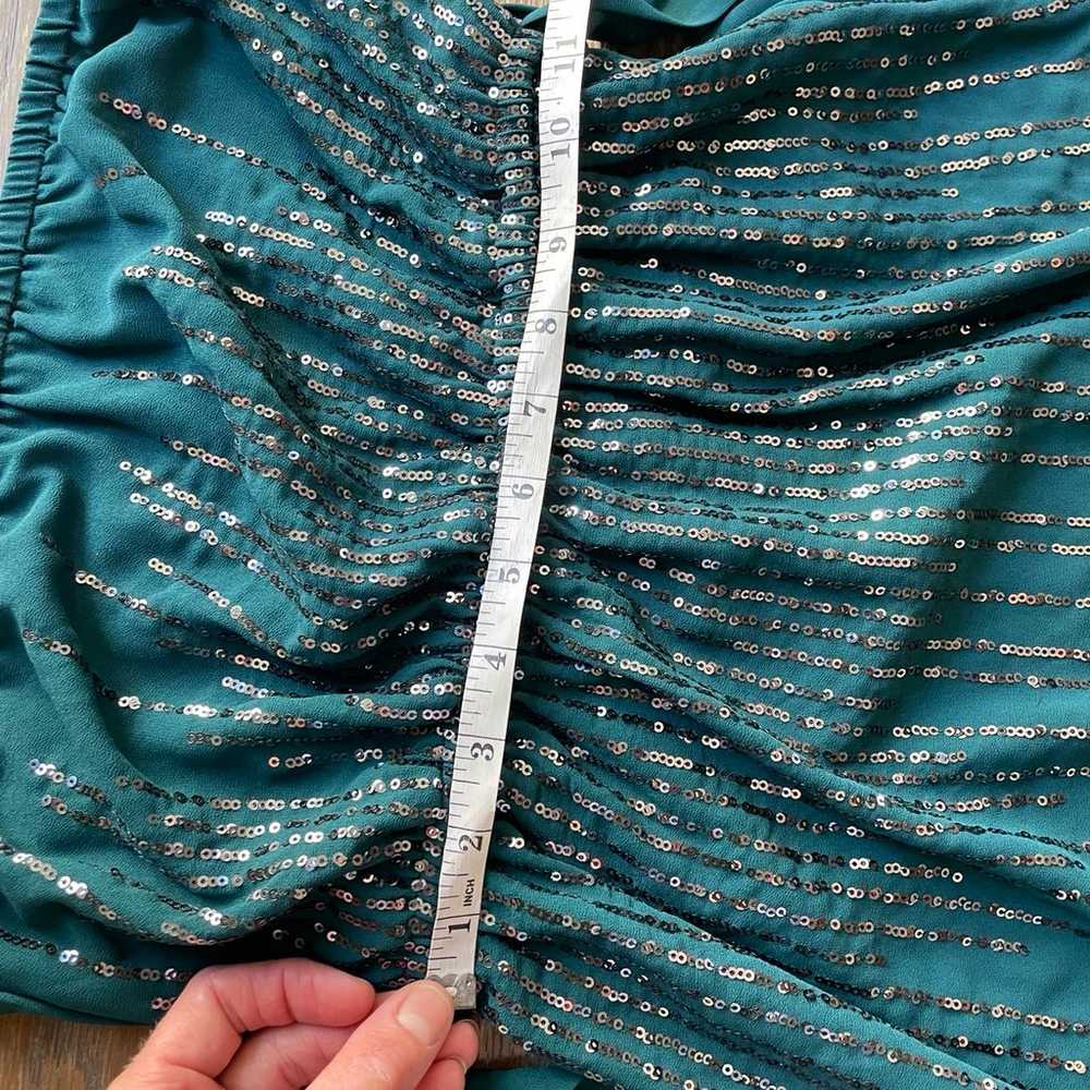 Sz S Teal sequin strapless maxi dress gown floor … - image 9