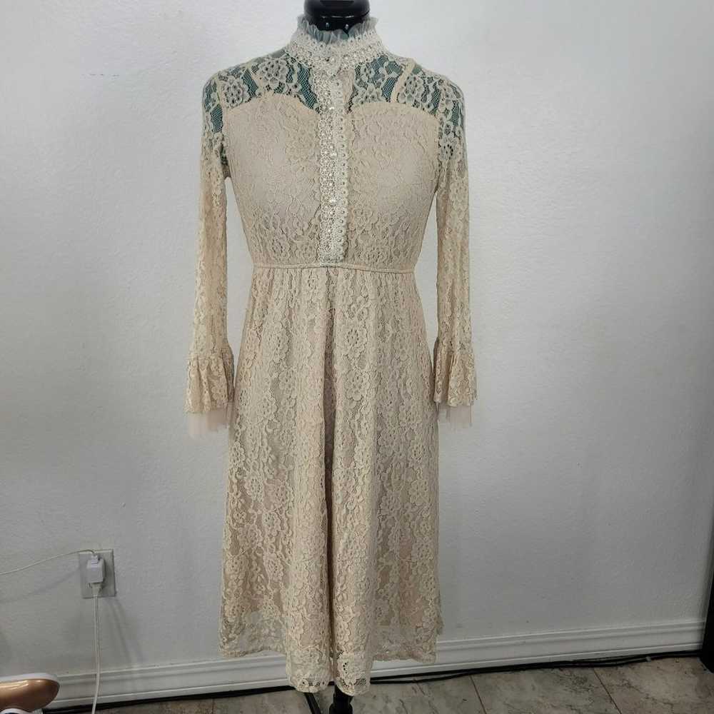 Beige Lace Midi Dress - image 1