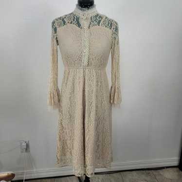 Beige Lace Midi Dress - image 1