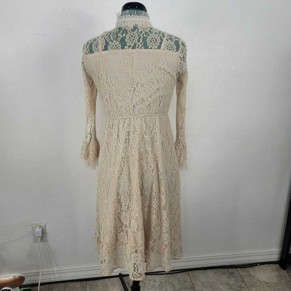 Beige Lace Midi Dress - image 2