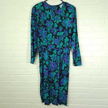 Vintage 1980's Moda Int'l Blue Green Floral Print… - image 1