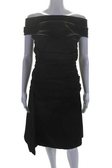 Talbot Runhof Womens Black Off Shoulder Ruched Sle