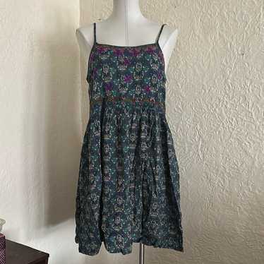 Natural Life Boho Hippie Floral Sundress Teal Blue