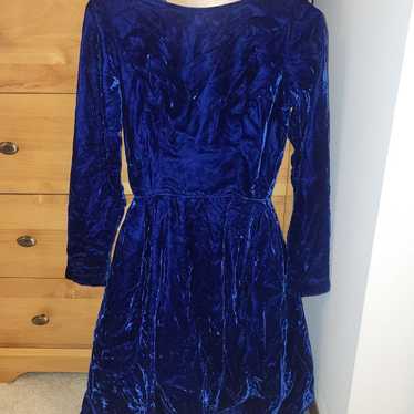 VINTAGE Crushed Velvet Blue Dress