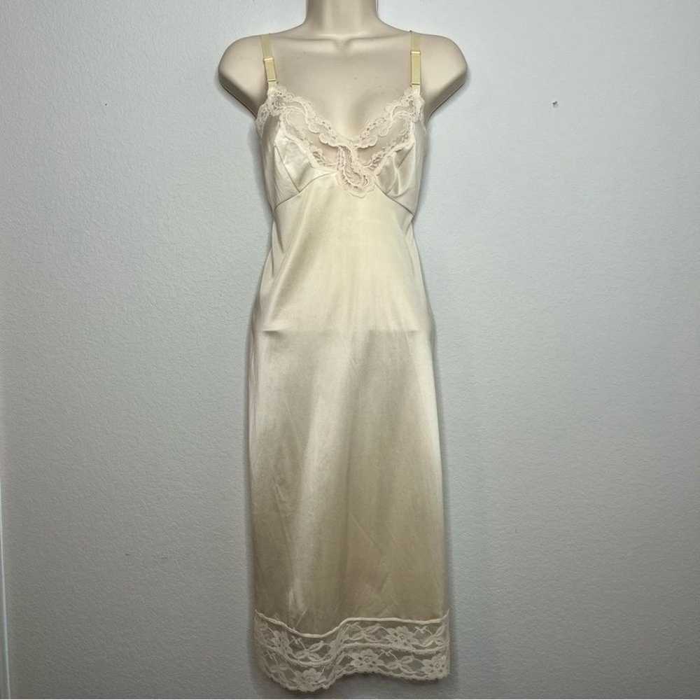 Vintage 80's Lorraine Slip Dress S Tan Lace Trim … - image 1