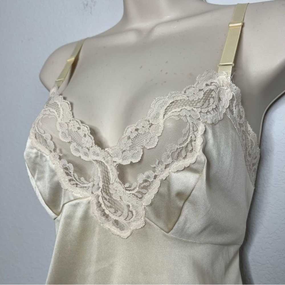 Vintage 80's Lorraine Slip Dress S Tan Lace Trim … - image 6