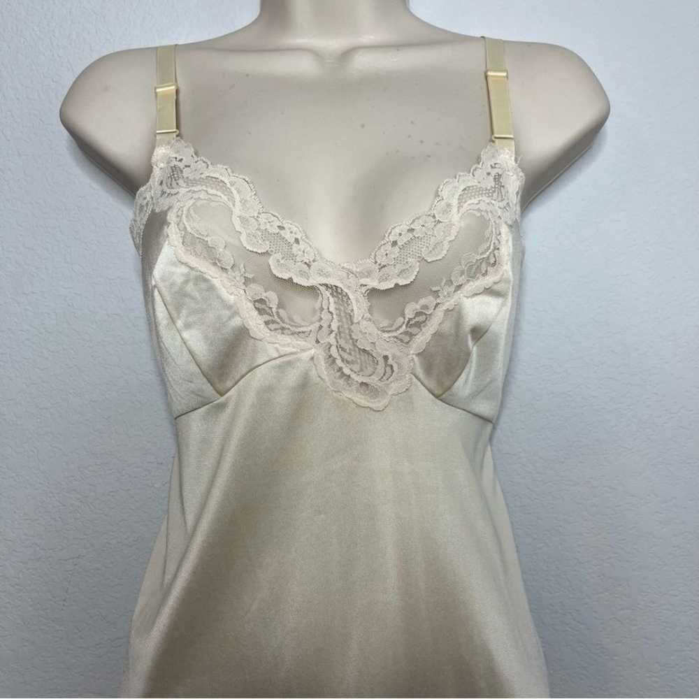 Vintage 80's Lorraine Slip Dress S Tan Lace Trim … - image 7