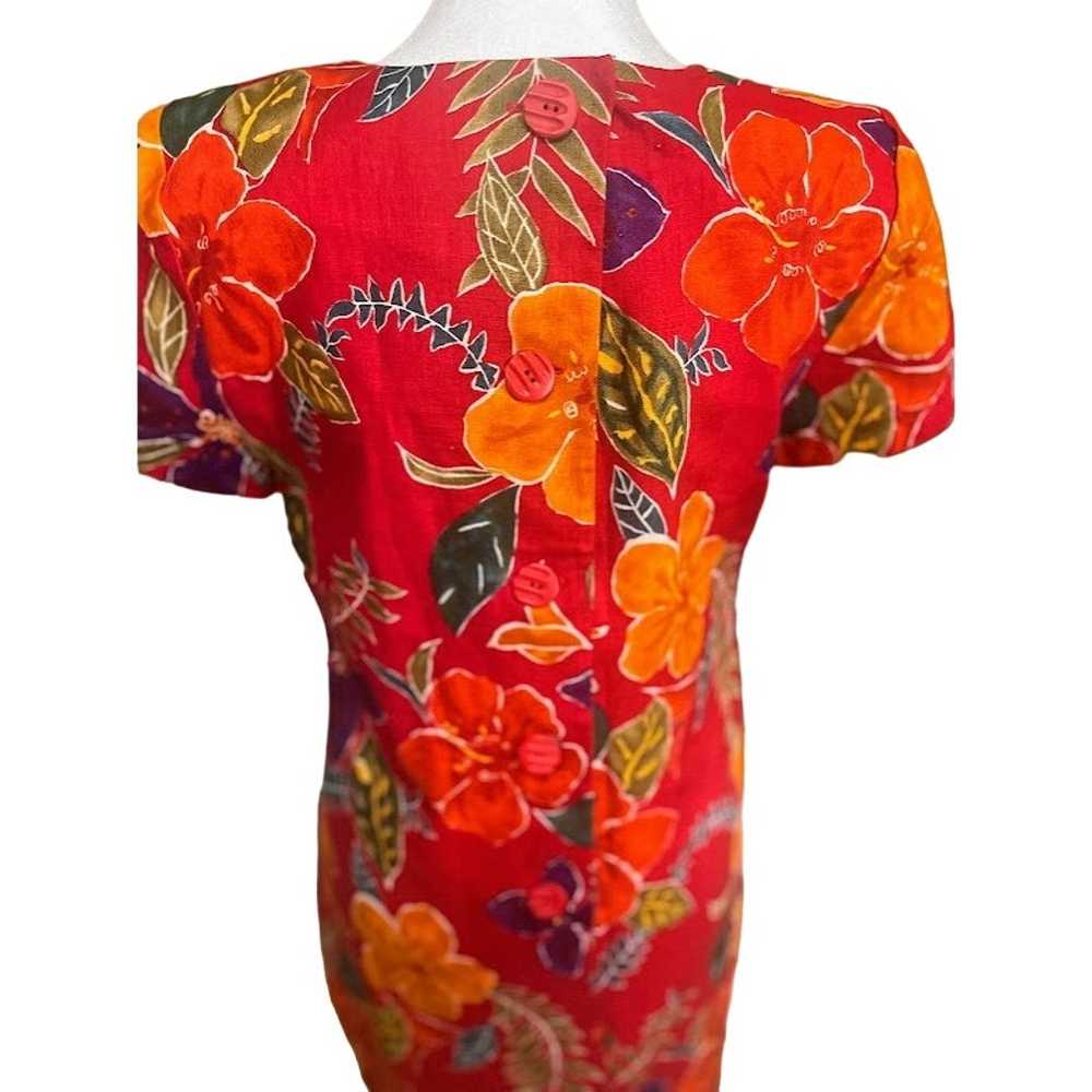 Vintage Liz Claiborne Red Hawaiian Print Linen Sh… - image 3