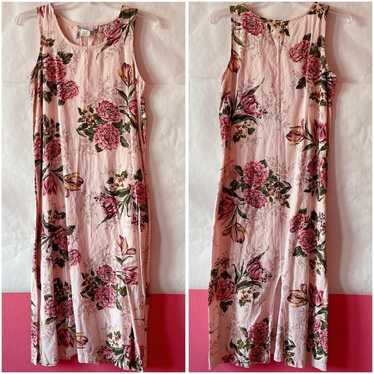 Vintage Hot Cotton Pink Floral Linen Blend Maxi Dr