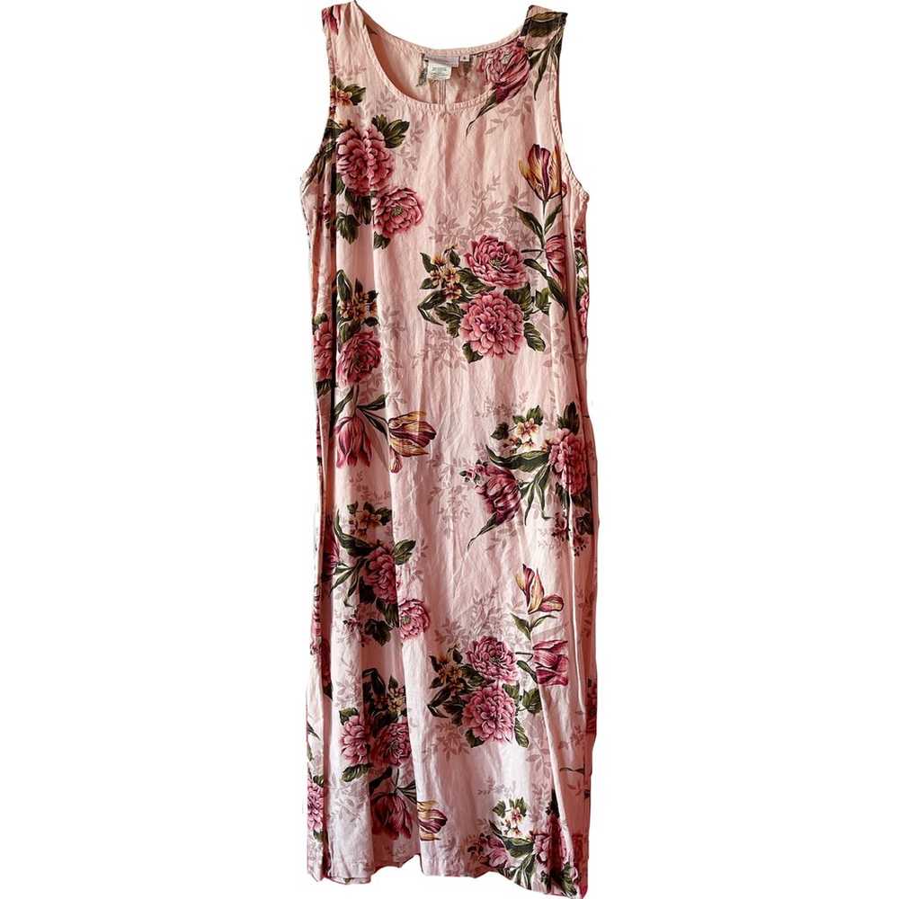 Vintage Hot Cotton Pink Floral Linen Blend Maxi D… - image 2