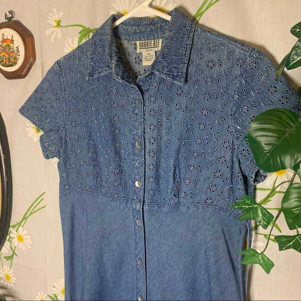 Vintage denim floral embroidered eyelet maxi dress - image 5