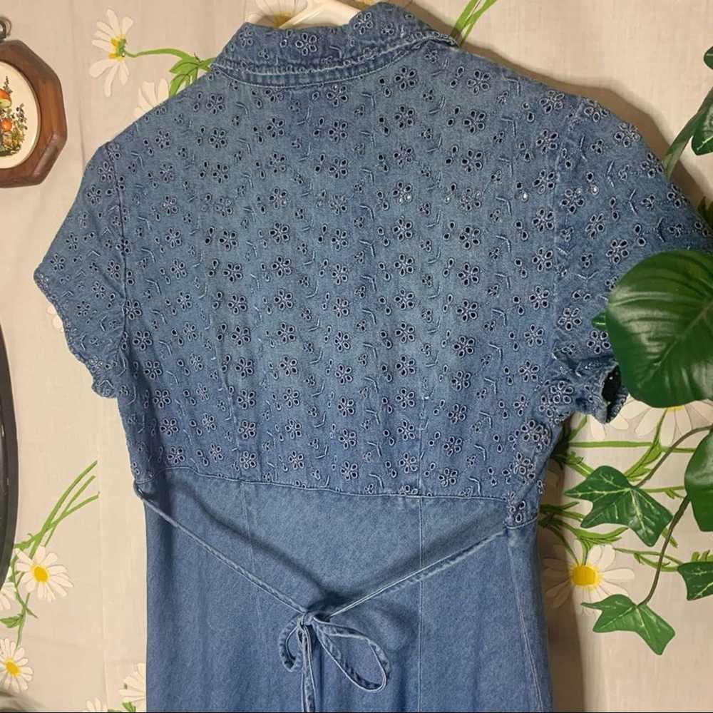 Vintage denim floral embroidered eyelet maxi dress - image 8