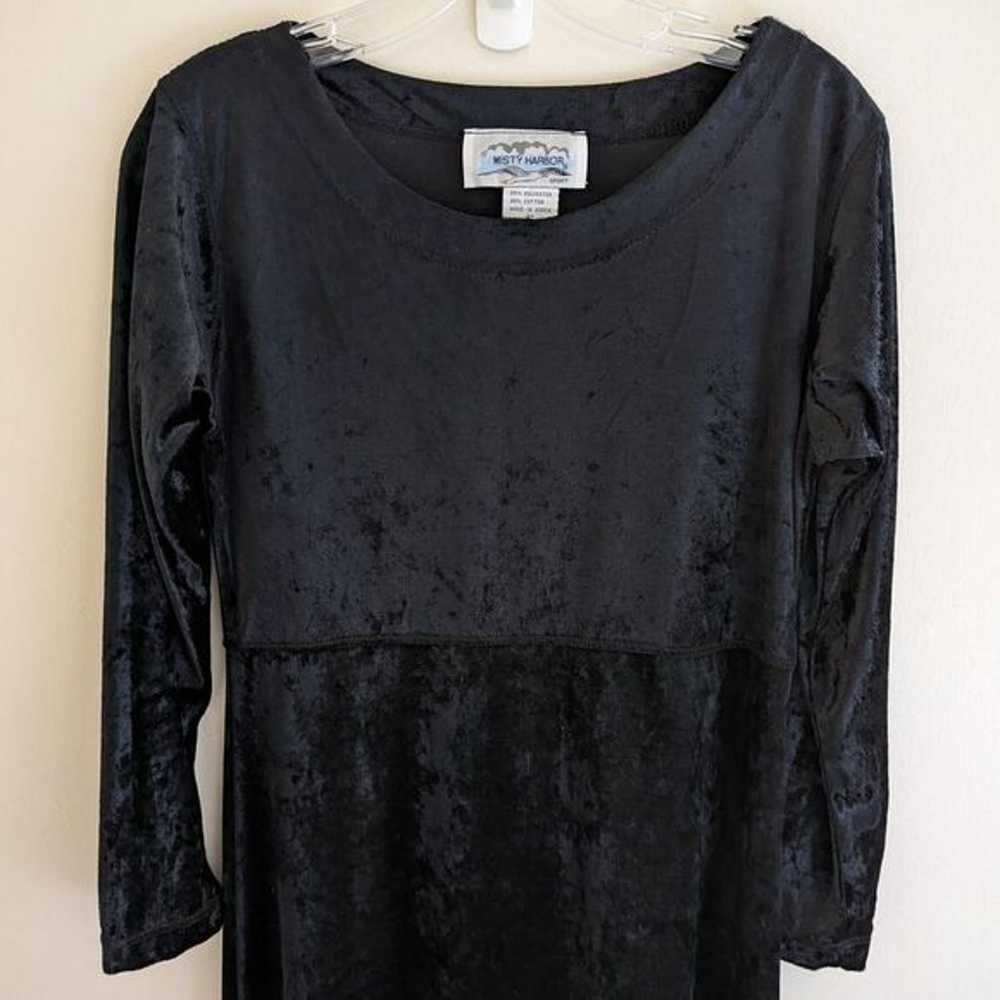 Vintage Dress Womens Sz S Black Crushed Velvet Lo… - image 3