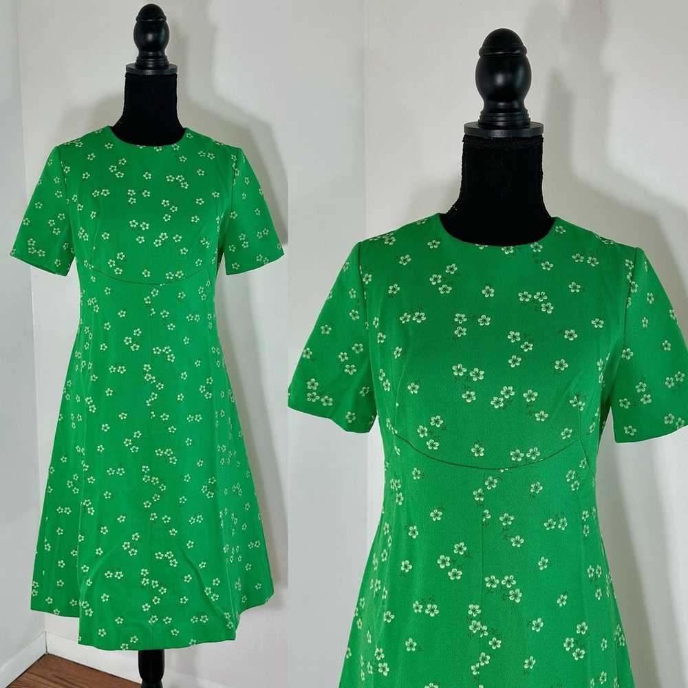 Vintage green 1960s floral dress - image 1