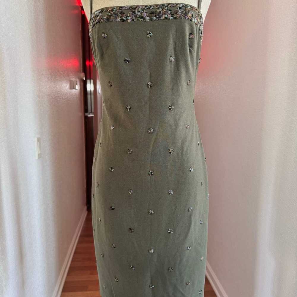 Vintage Laundry Shelli Segal Olive Embroidered Dr… - image 1