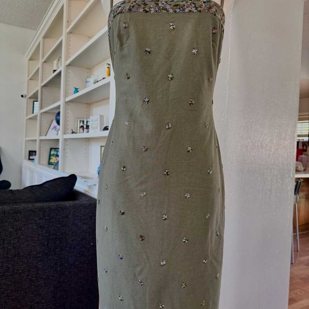 Vintage Laundry Shelli Segal Olive Embroidered Dr… - image 2