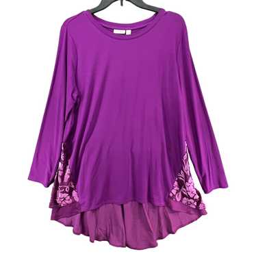 LOGO Lori Goldstein Tunic Womens L Purple Floral V