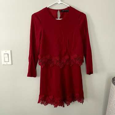 Zara Woman red lace floral dress long sleeved vin… - image 1