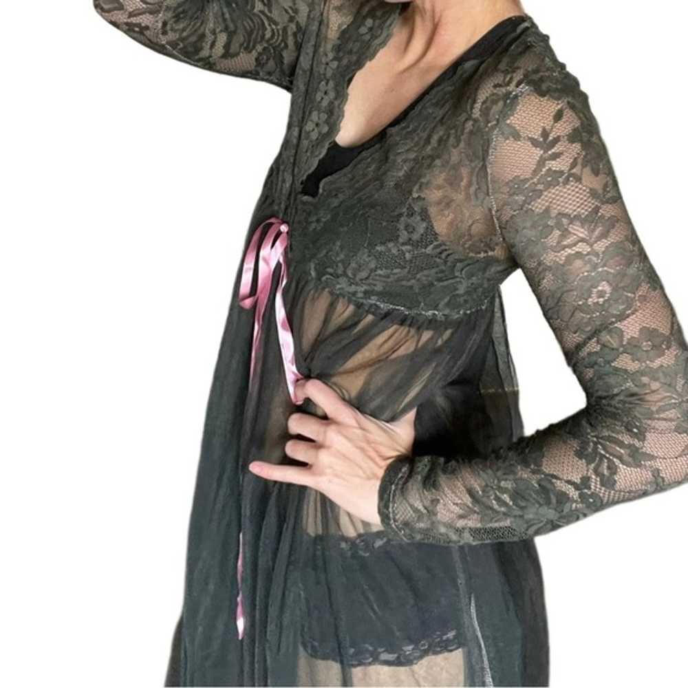 Vintage sheer grey black long sleeve lace sexy ad… - image 2