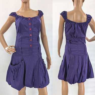 Vintage 80s Joana Dress Off Shoulder Puff Purple C