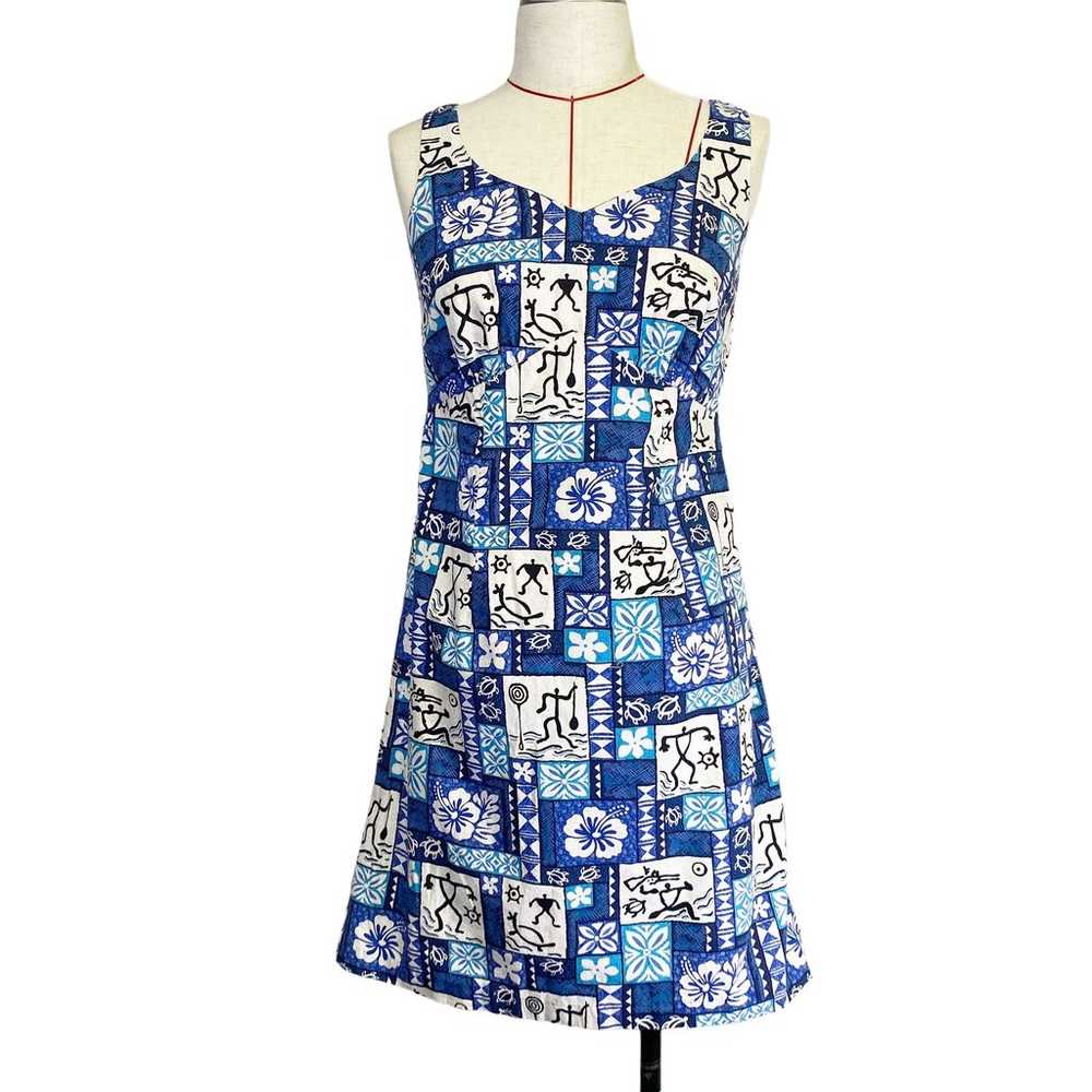 Vintage Hilo Hattie Womens Size 6 Blue Printed V … - image 1