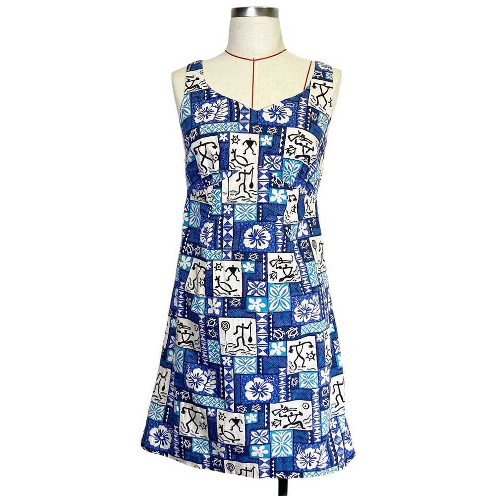 Vintage Hilo Hattie Womens Size 6 Blue Printed V … - image 2