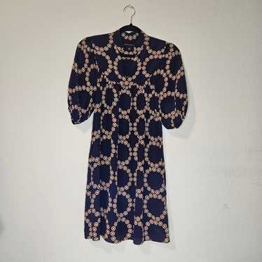 dark blue and gold banana republic silk dress