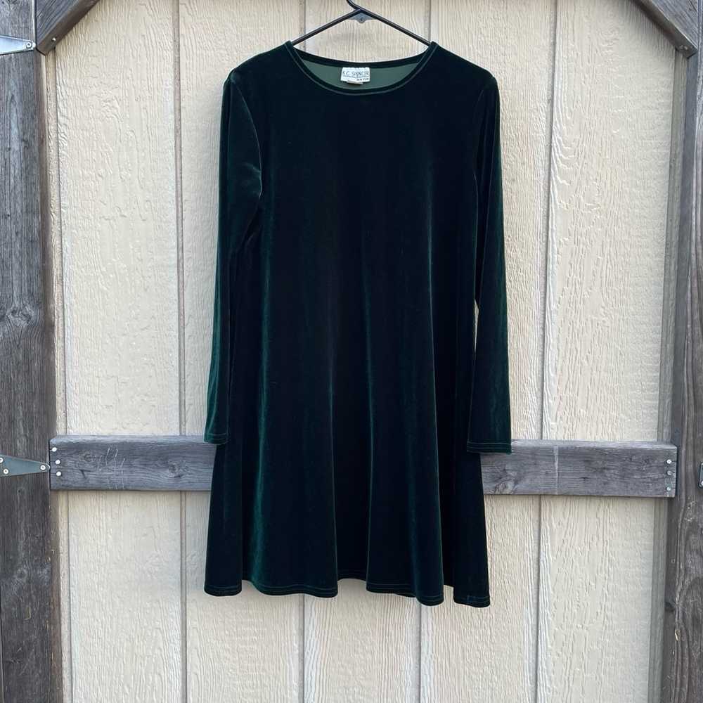 Vintage dark green velvet festive dress - image 10