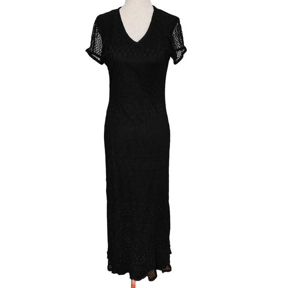 Vintage 90s Y2k Black Crochet Midi Maxi Dress Sho… - image 1