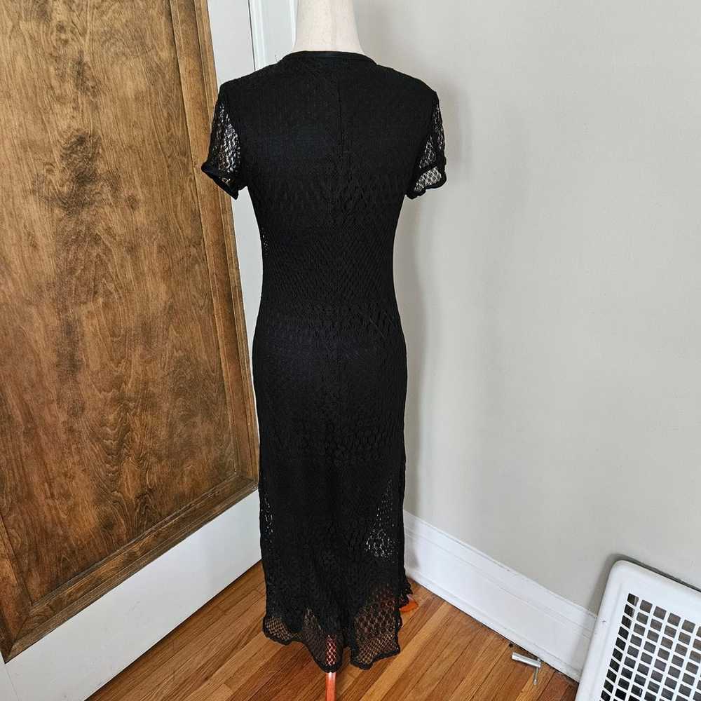 Vintage 90s Y2k Black Crochet Midi Maxi Dress Sho… - image 2