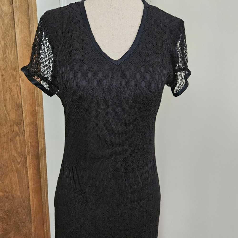 Vintage 90s Y2k Black Crochet Midi Maxi Dress Sho… - image 3