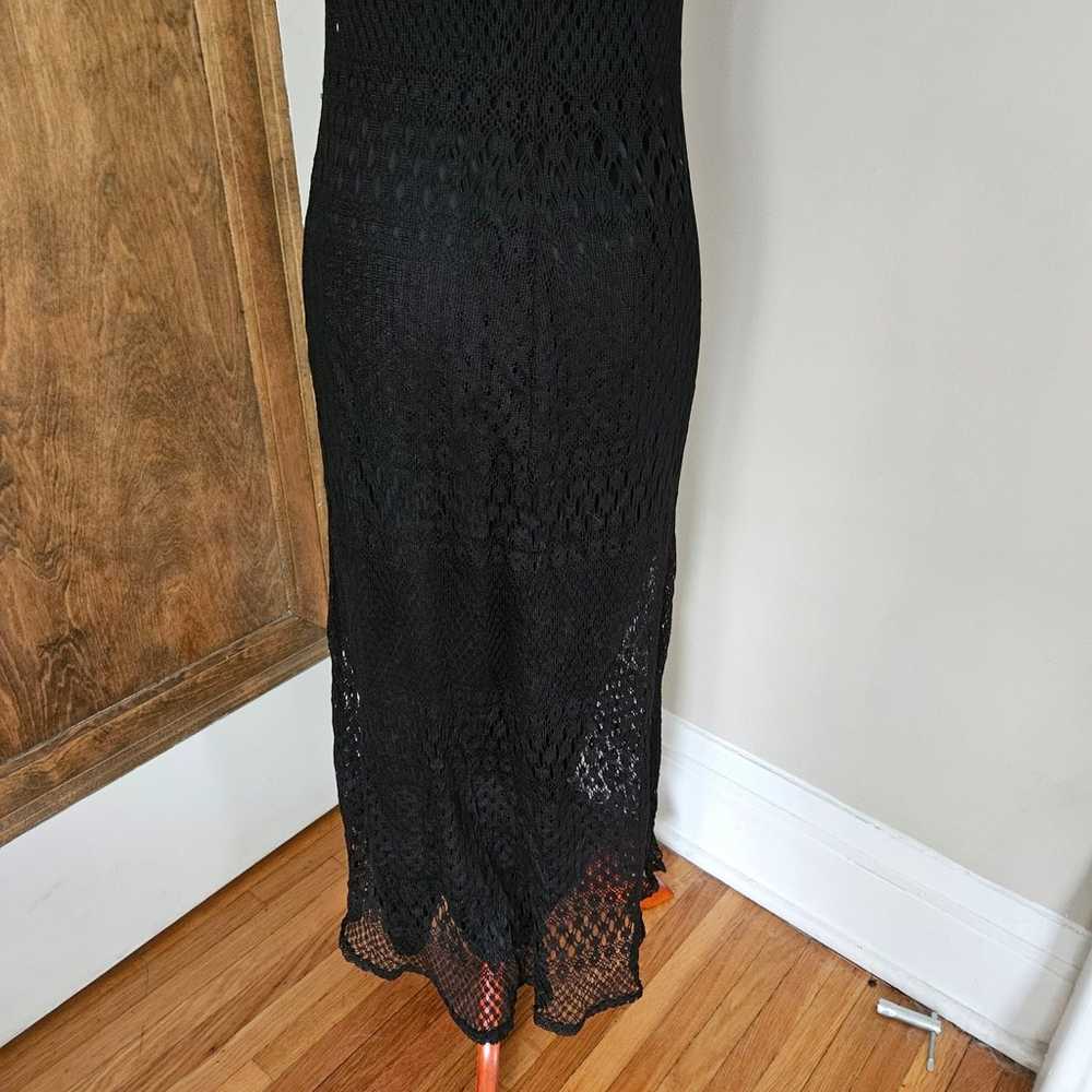 Vintage 90s Y2k Black Crochet Midi Maxi Dress Sho… - image 6