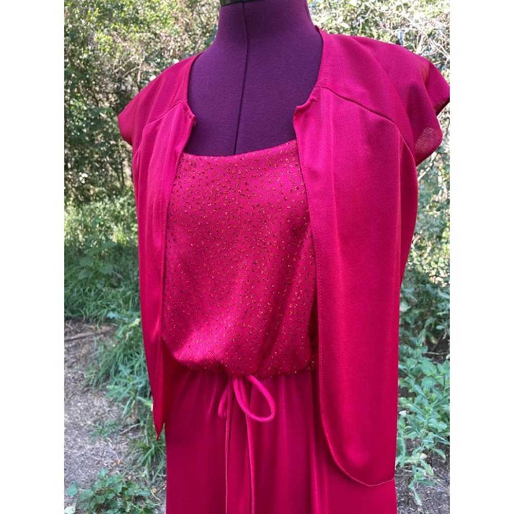 Vintage 1970s Red Glitter dress with jacket Spagh… - image 11