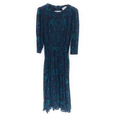 Vintage Blue Paisley High Neckline Dress - image 1