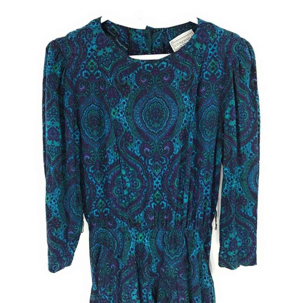 Vintage Blue Paisley High Neckline Dress - image 2