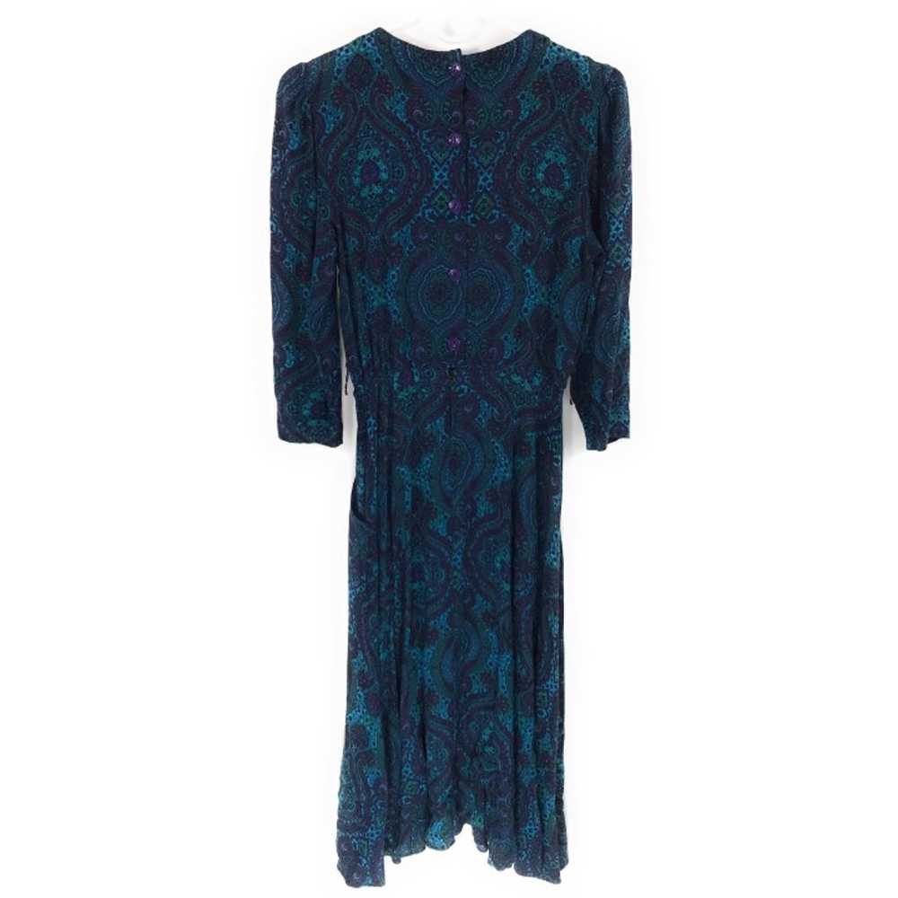 Vintage Blue Paisley High Neckline Dress - image 3