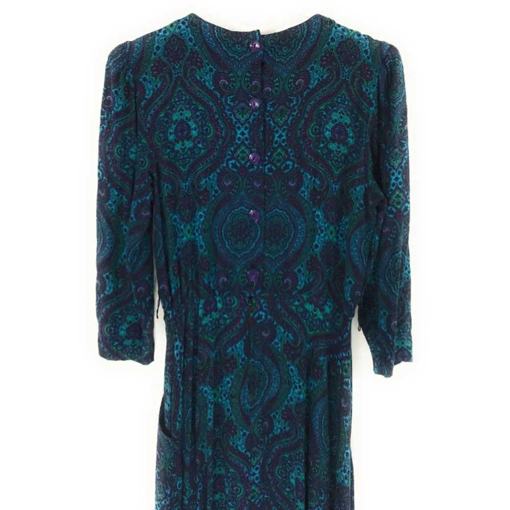 Vintage Blue Paisley High Neckline Dress - image 4