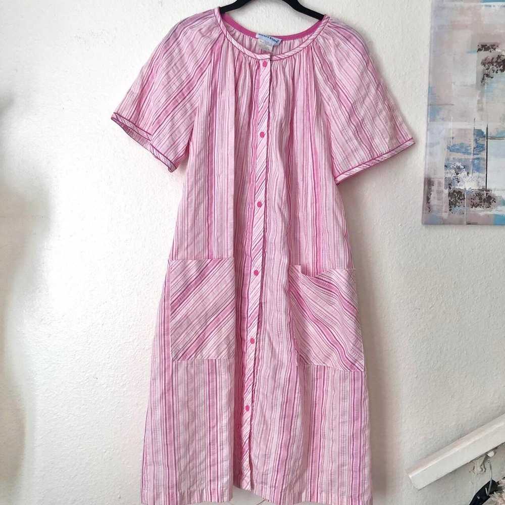 Adorable granny grandma pink stripped midi dress … - image 1