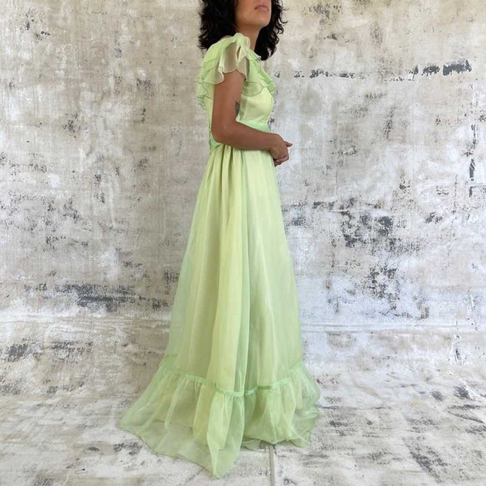 Vintage 70s Lime Green Ruffled Formal Maxi Dress - image 5