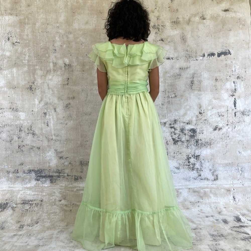 Vintage 70s Lime Green Ruffled Formal Maxi Dress - image 6