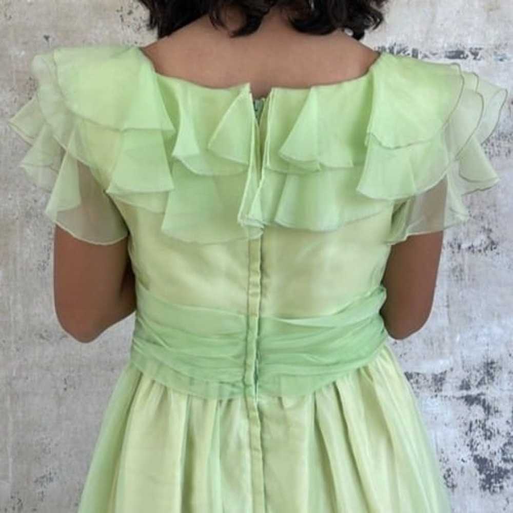 Vintage 70s Lime Green Ruffled Formal Maxi Dress - image 7