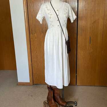 Nick & Sarah Cream Long Vintage Short Sleeve Dress