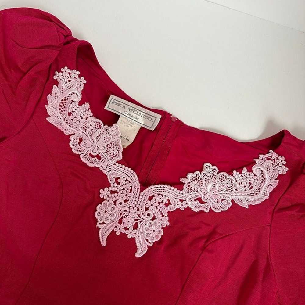 Vintage Jessica McClintock embroidered fuchsia dr… - image 2