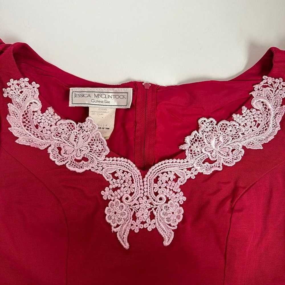 Vintage Jessica McClintock embroidered fuchsia dr… - image 5