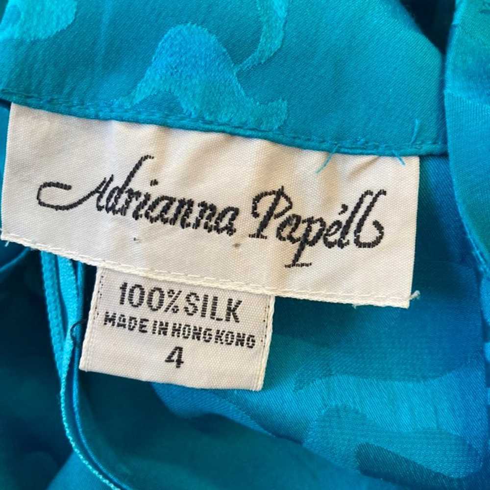 Vintage 1980's Adrianna Papell 100% Silk Turquois… - image 4