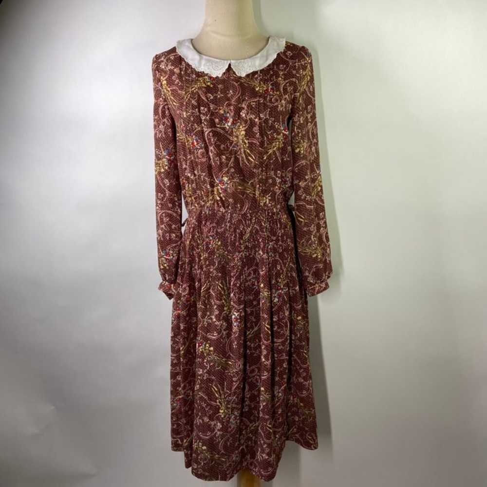 Vintage Small? Lace Collar Floral Print Long Slee… - image 2