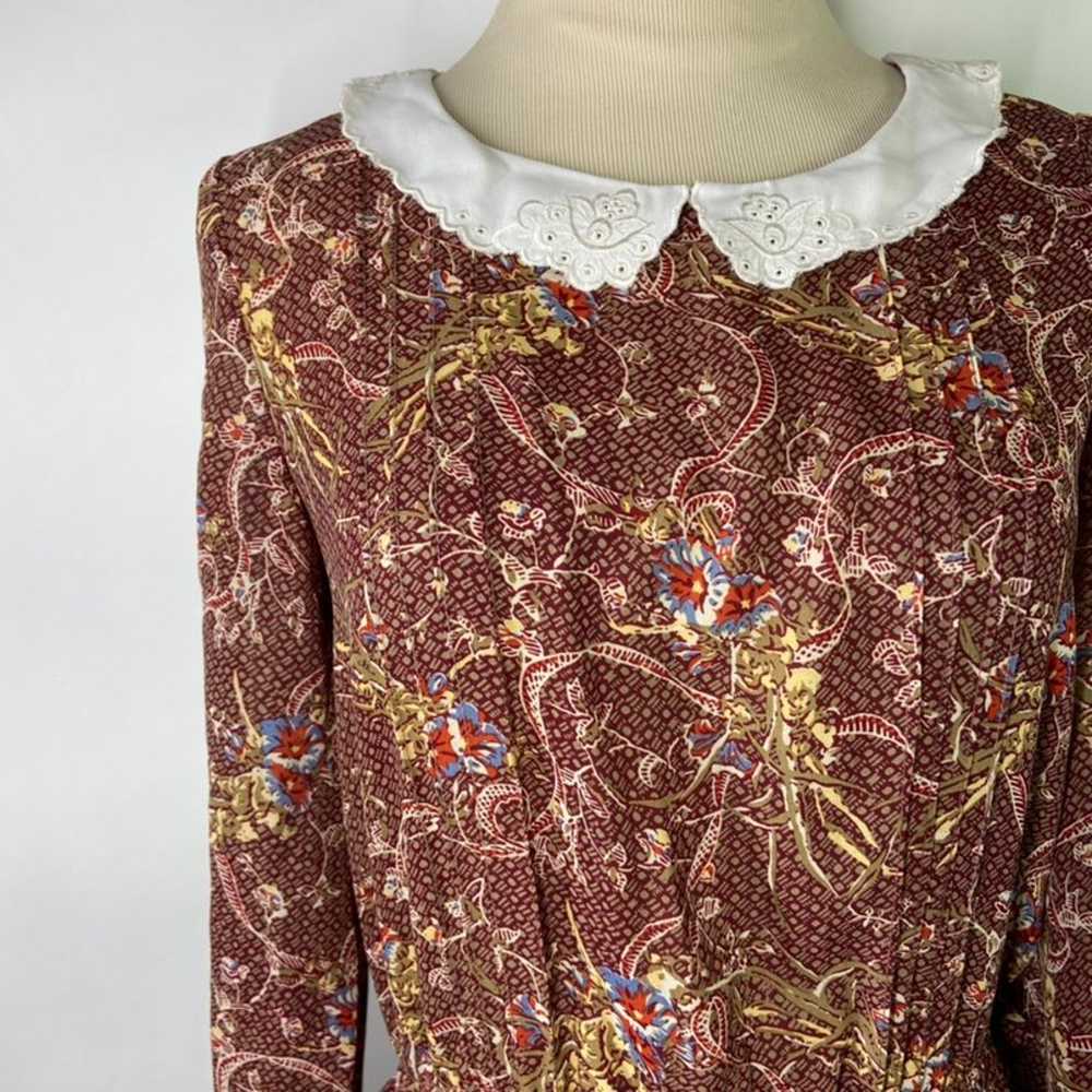 Vintage Small? Lace Collar Floral Print Long Slee… - image 3