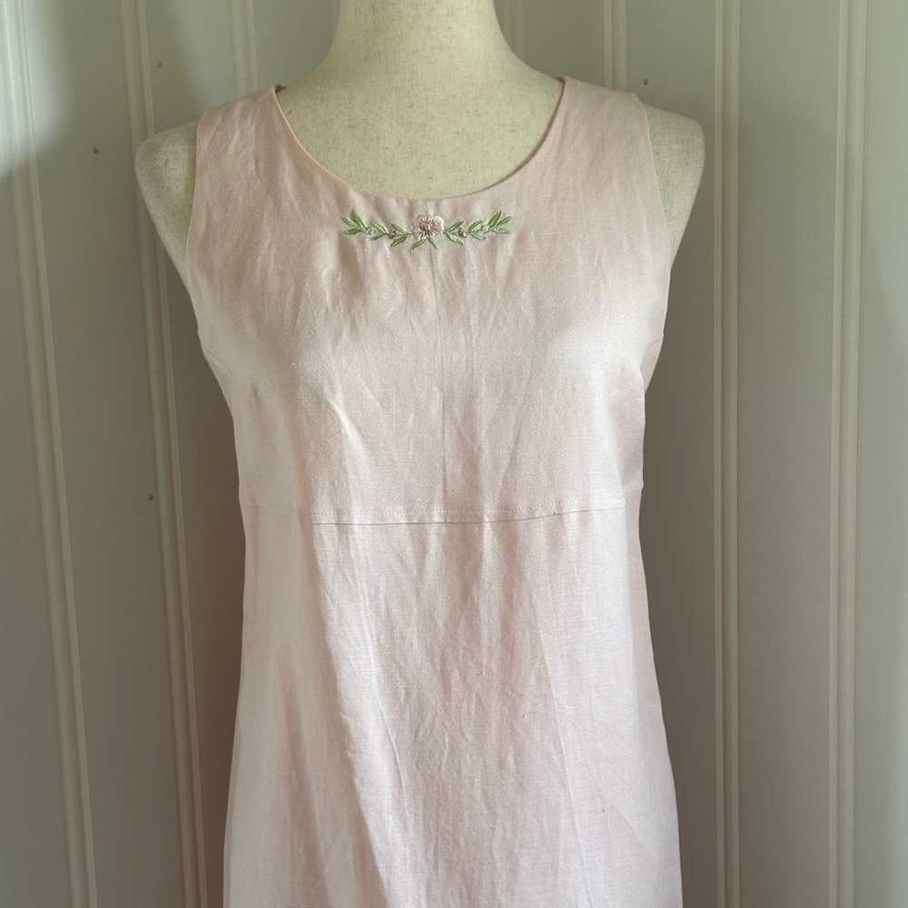 Vintage 90s Coquette Pink Floral Linen Dress Shir… - image 2