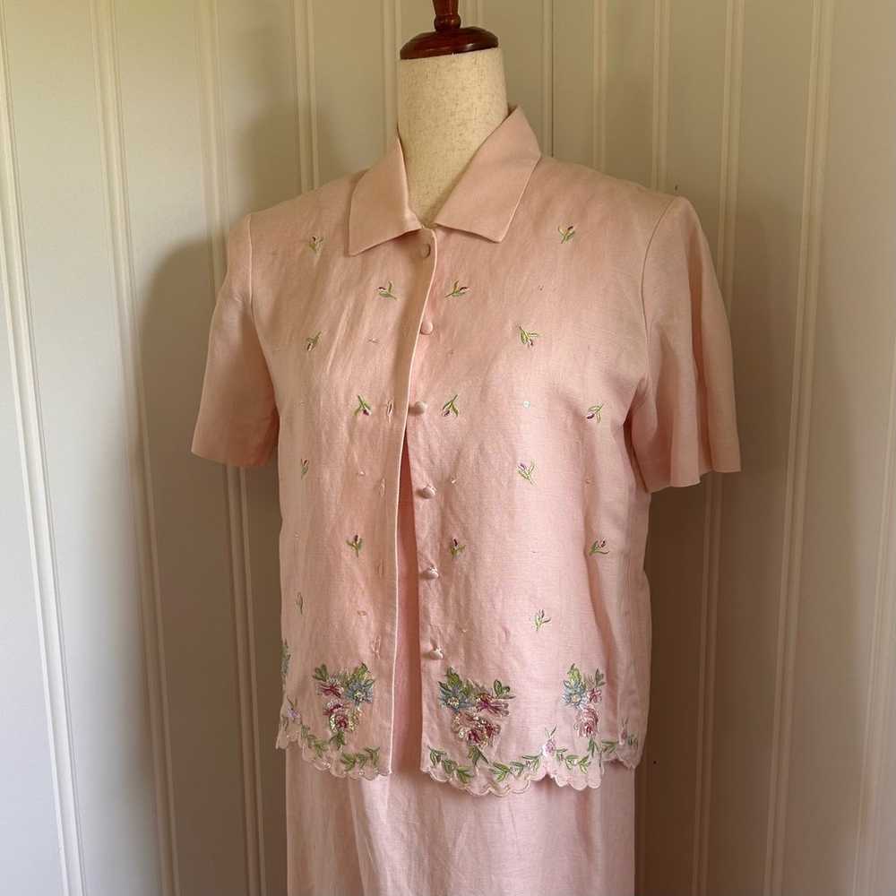 Vintage 90s Coquette Pink Floral Linen Dress Shir… - image 4